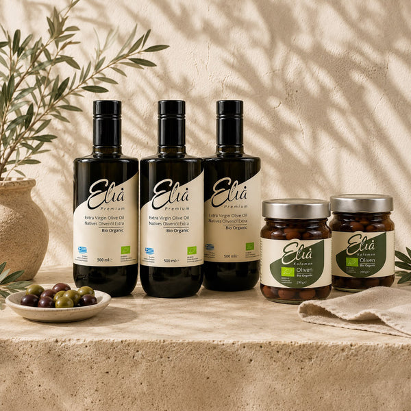 3x Elia Premium 500ml + 2x Kalamon Oliven GRATIS